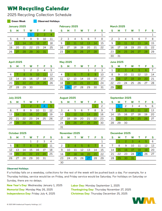 WM Recycling Calendar 2025